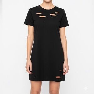 By Egreis Black Distressed T-Shirt Dress with Cutouts S